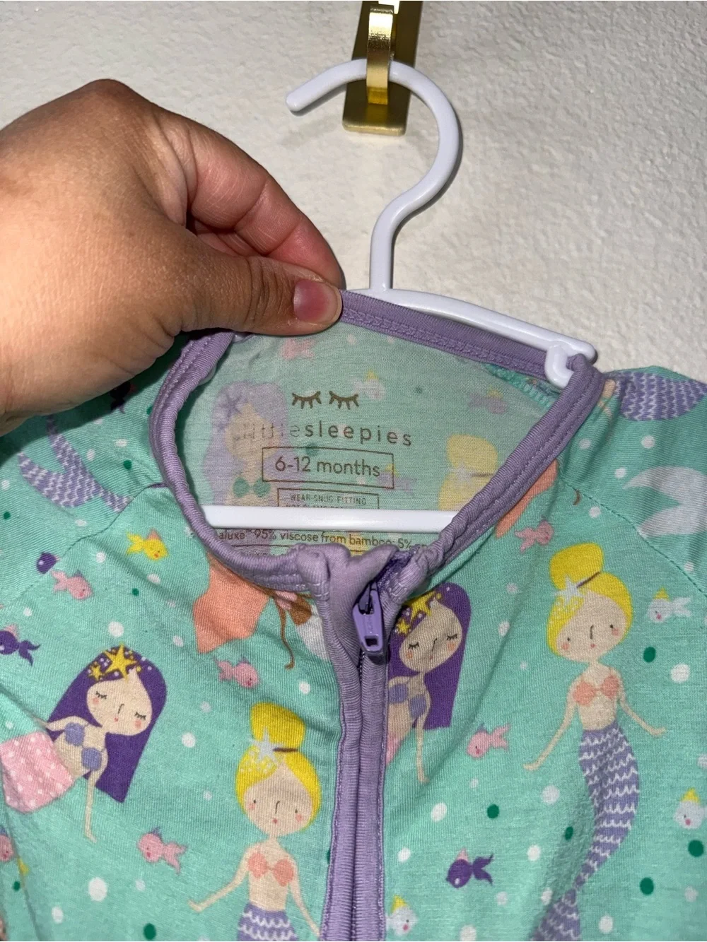 Little Sleepies Mint Mermaid Footed One-Piece Pajamas with Purple Trim